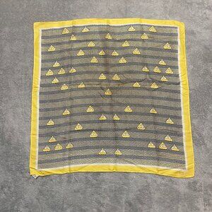 Vintage ECHO Yellow Blue Sailboat Silk Square Scarf 23" Japan Hand rolled